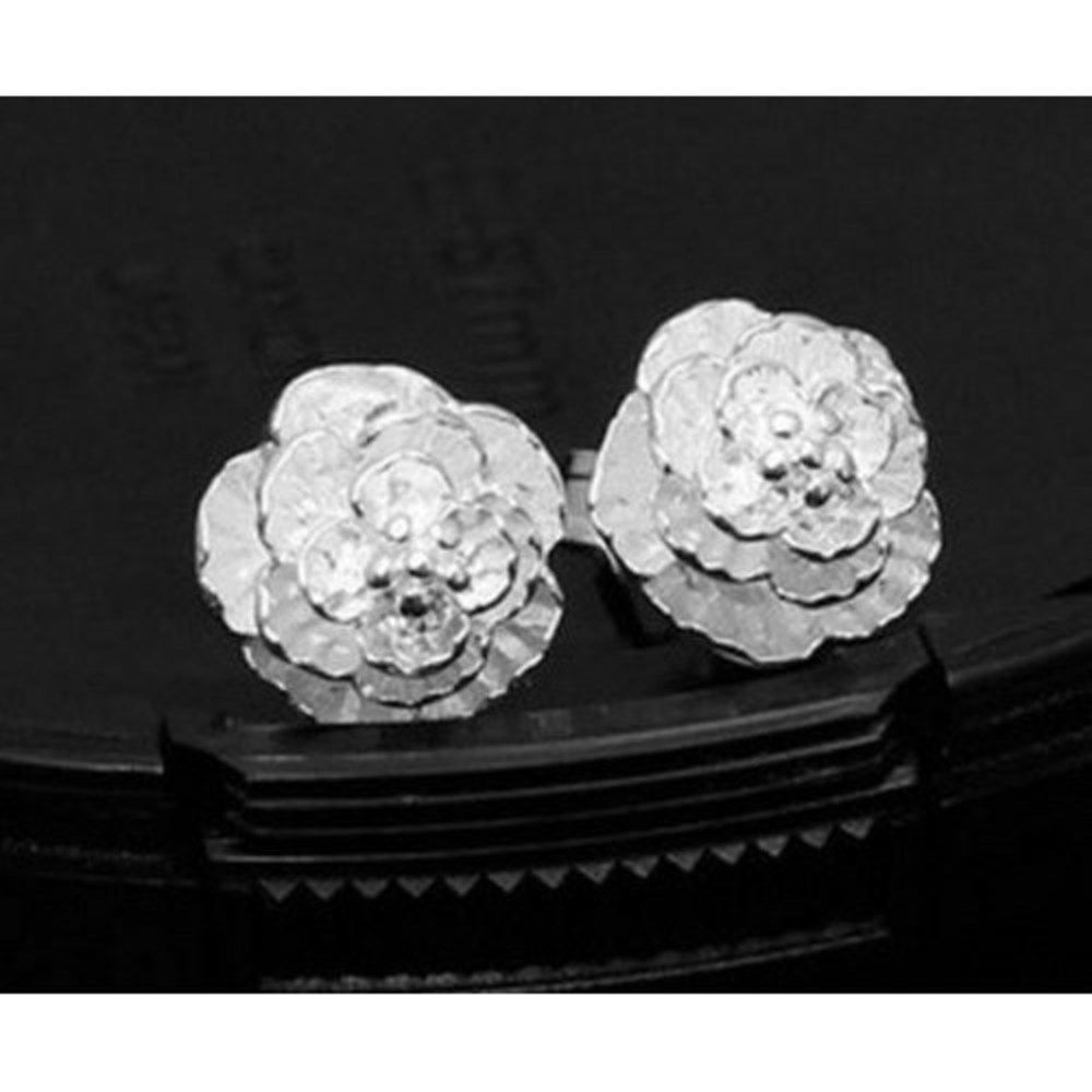 Solid .925 Sterling Silver Stamped Ruffled Petals Flower Pierced Stud Earrings
